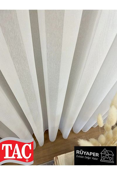 Taç Modern Textured 1/3 Sik Pleat - Ecru Color Tulle Curtain