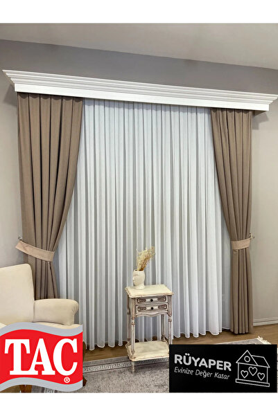 Taç Ecru Linen Effect 1/3 Sik Pleat Tulle Curtain