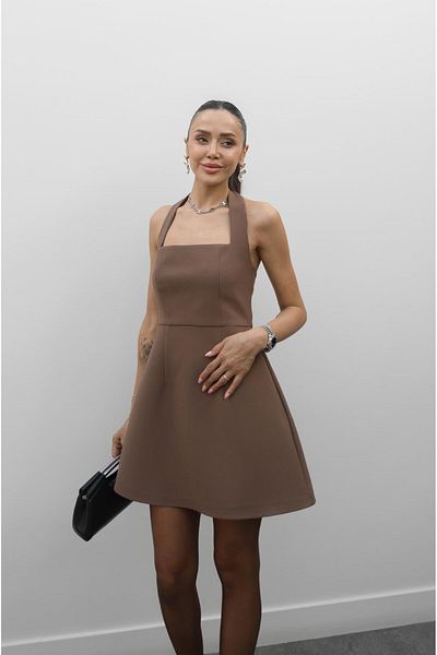 Havoş Brown Halter Neck Mini Dress