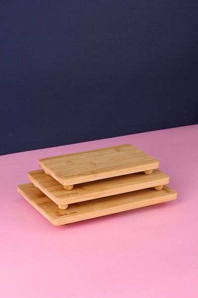 Woodcept Bamboo Retro Mosaic Feet - Serving Plate and Presentation Stand, Riser Small