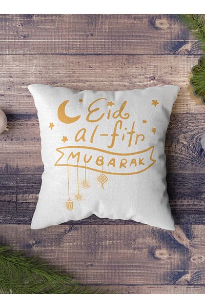 LOWHA Polyester Pillowcase Cushion Cover with Mubarak Eid Al-Fitr Design