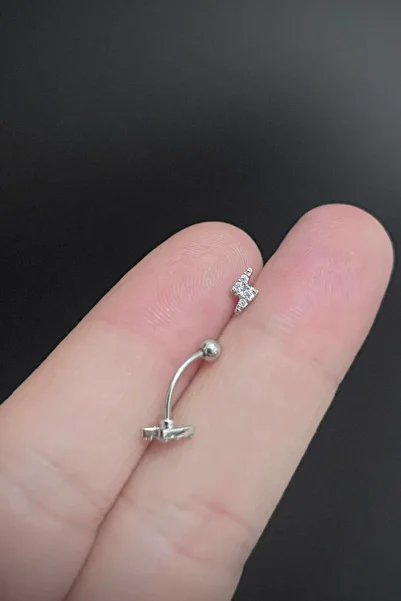 Blisse Piercing Women's Lightning Figured Zircon Stone Rook and Eyebrow Steel Piercing