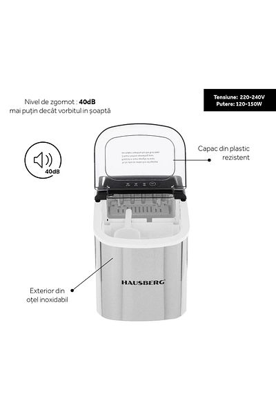 Hausberg Výrobník ledu HB-6019IN, nádoba 1,2 litru, led 12-15 kg / 24 hodin, 0,6 kg, 9 kostek/6-9 min