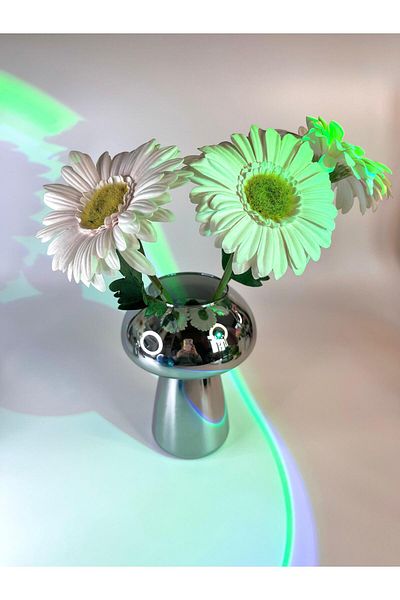 Evcihome Set of 2 Dark Shiny Silver Mushroom Vase