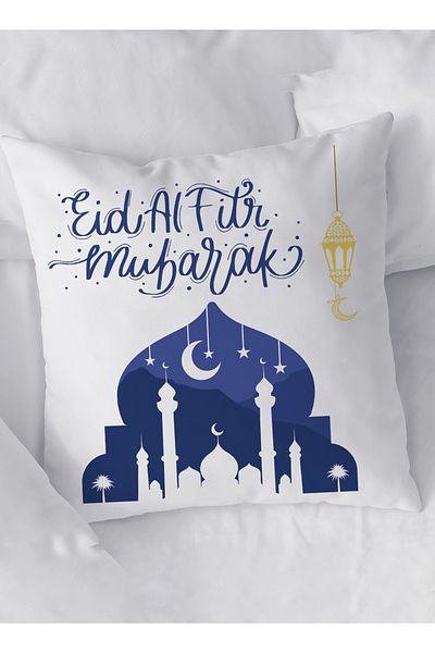 LOWHA Polyester Pillowcase Cushion Cover with Mubarak Eid Al-Fitr Design