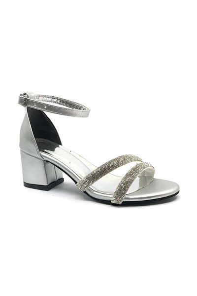 KCMN Pantofi cu toc pentru femei Stoned Double Stripe de 5 cm - SILVER
