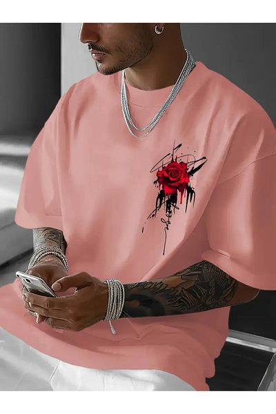 LAND MODA Casual T-shirt για άνδρες, ζωηρό κόκκινο τριαντάφυλλο