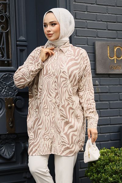 Neva Style Patterned Mink Hijab Tunic 20415V