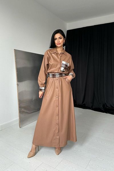 COTTONLAB Δερμάτινο κοστούμι με φούστα με γαρνιτούρα