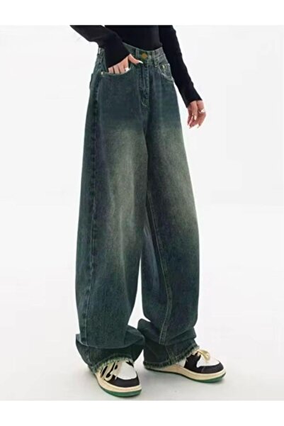 KOTOLOG Зелені баггі джинси - широкі штанини Rotro