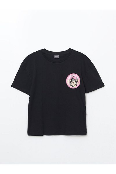 LC Waikiki Tricou pentru fete cu mânecă scurtă cu imprimeu nostalgic cu maimuță cu decolteu nou sezon - S5FT65Z4
