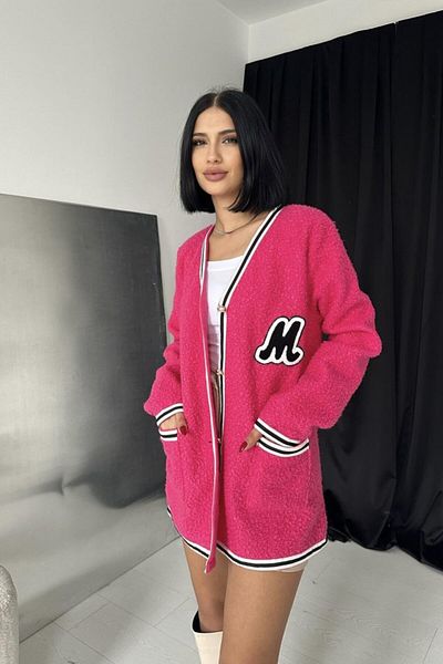 KAZAK Fuchsia Striped Curl Cardigan