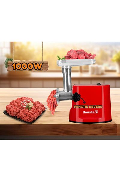 Hausberg Mlýnek na maso Hausberg HB-3415RS, 1000 W, 1 kg/min, červený