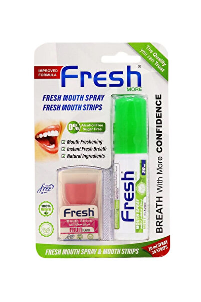 Fresh بخاخ + شرائح معطرة للفم بنكهة النعناع والفراولة من فريش 20 مل 24 شريحة
