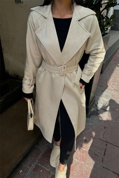 modaserdem    Suede Long Coat - Stone