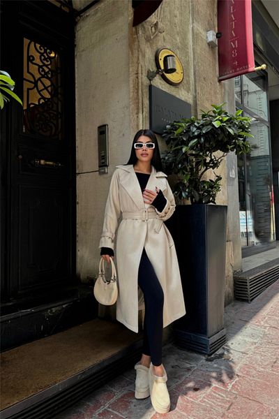 modaserdem    Suede Long Coat - Stone