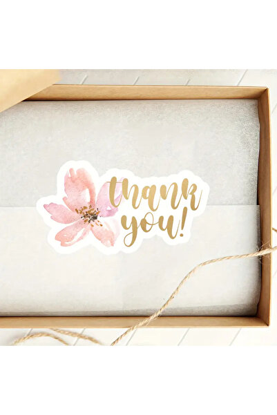 Store 200 Adet Suluboya Tarzı Pembe Çiçekli "Thank You" Yazılı Paketleme Teşe...
