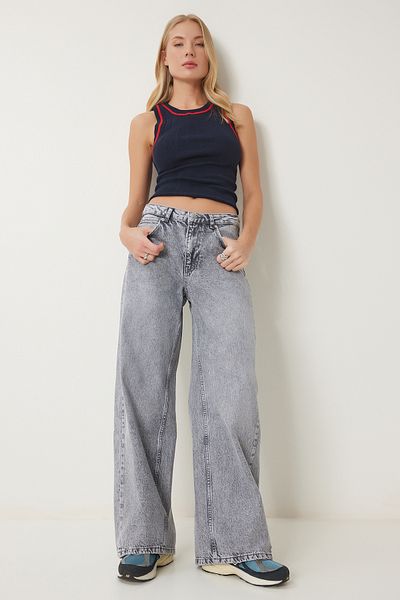 Lovelyİstanbul Jean cu picioare late spălate - GREY LUS0098