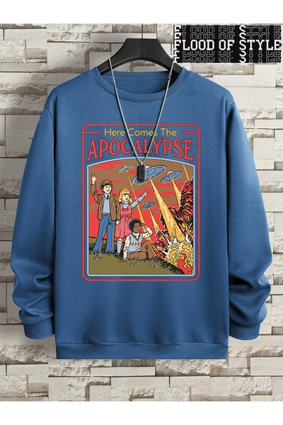 Flood Of Style Hip Hop Harajuku Stilul vintage Aici vine OZN-ul OZN albastru