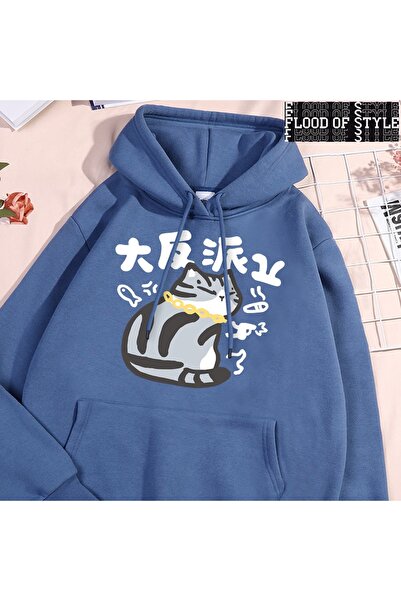 Flood Of Style Hip Hop Harajuku Vintage Tarzı Büyük Villain karakter kedi Mavi