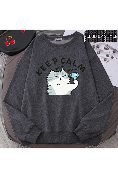 Flood Of Style Hip Hop Harajuku Stil Vintage Distracție pisică drăguț Gri