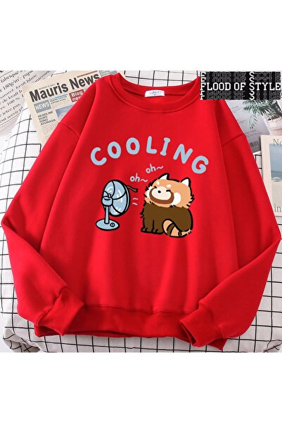 Flood Of Style Hip Hop Harajuku stil vintage raton care suflă un ventilator drăguț roșu