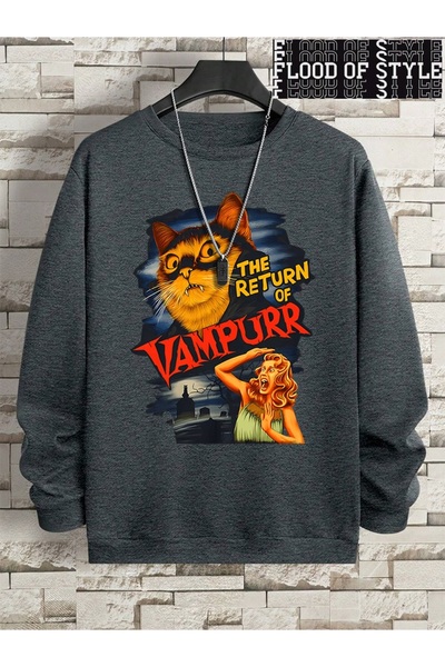 Flood Of Style Hip Hop Harajuku Stil Vintage Vampurr pisică benzi desenate amuzante Gri