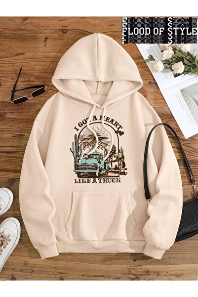 Flood Of Style Хип-хоп Хараджуку винтидж стил 0I има сърце като камион Бежов