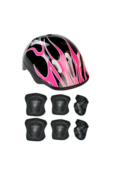 Flower Toys Çocuk Kask Dizlik Seti Scooter Paten Bisiklet Kaskı 3+ Pembe