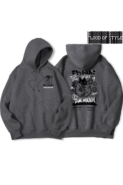 Flood Of Style Hip Hop Harajuku Vintage Στυλ Harajuku Kawaii Cat Couple Γκρι