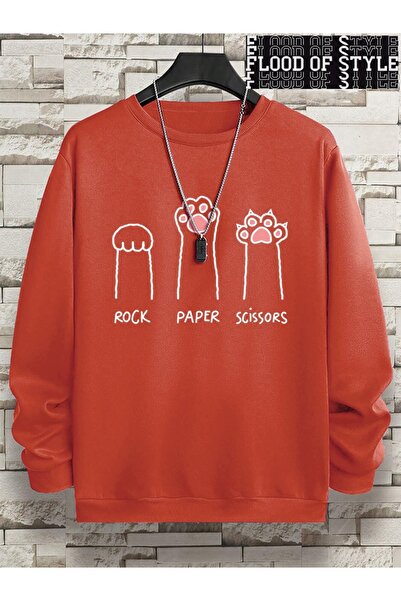 Flood Of Style Hip Hop Harajuku Vintage Style Rock Paper Scissors Cat's Paw Red