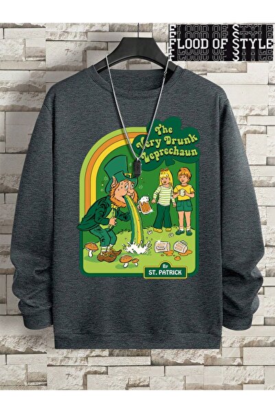 Flood Of Style Hip Hop Harajuku Stil vintage Foarte băut Leprechaun Gri