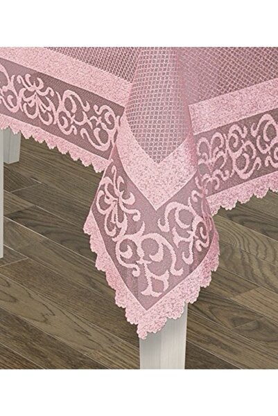 WENESSİ Lux Knitted Kdk Ottoman Pattern Tablecloth Pink