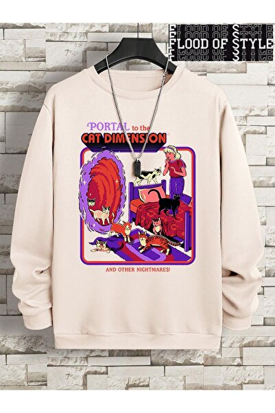 Flood Of Style Hip Hop Harajuku Stil Vintage Portal pisică Dimensiune Bej