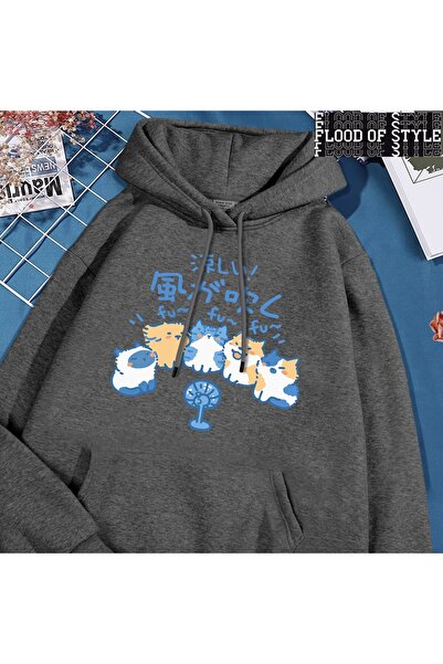 Flood Of Style Hip Hop Harajuku Vintage Style 5 pisică ler blow fans Gri