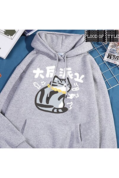 Flood Of Style Hip Hop Harajuku Stil Vintage Mare personaj Villain pisică Gri