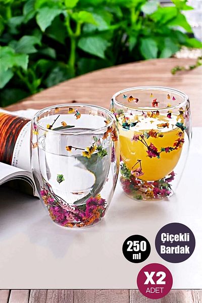 Tilbe Home كوب الزهور سعة 250 مل، طقم زهور مكون من 2 كوب