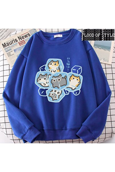 Flood Of Style Hip Hop Harajuku Vintage στυλ Ice Cat Fun Blue