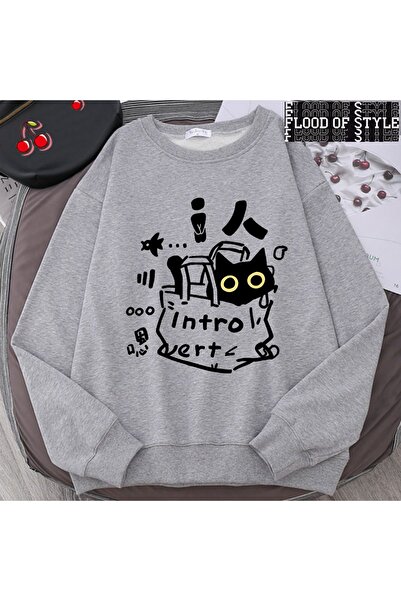 Flood Of Style Hip Hop Harajuku Vintage Tarzı Bir içe dönük kedi eğlenceli se...