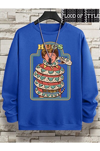 Flood Of Style Hip Hop Harajuku Vintage Style Snakes οικεία αγκαλιά Μπλε