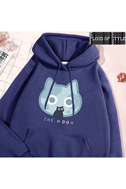 Flood Of Style Hip Hop Harajuku Stil vintage Moon Blue pisică Fun Print Bleum...