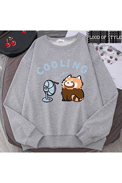 Flood Of Style Hip Hop Harajuku Stil vintage ratonul care suflă un ventilator drăguț gri