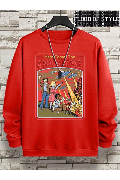 Flood Of Style Hip Hop Harajuku Stil vintage Aici vine OZN-ul OZN Roșu