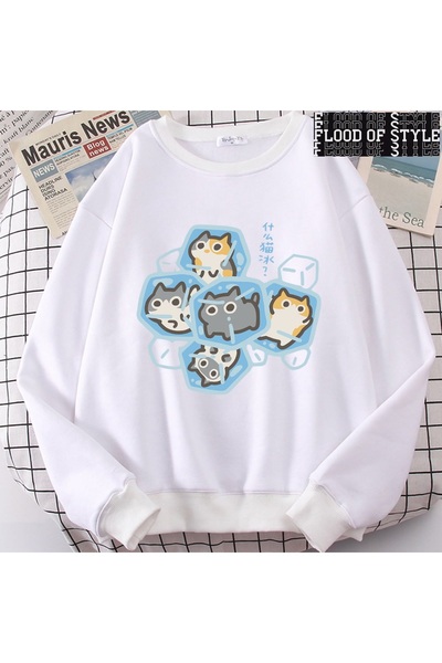 Flood Of Style Hip Hop Harajuku Stil Vintage Ice pisică Fun White