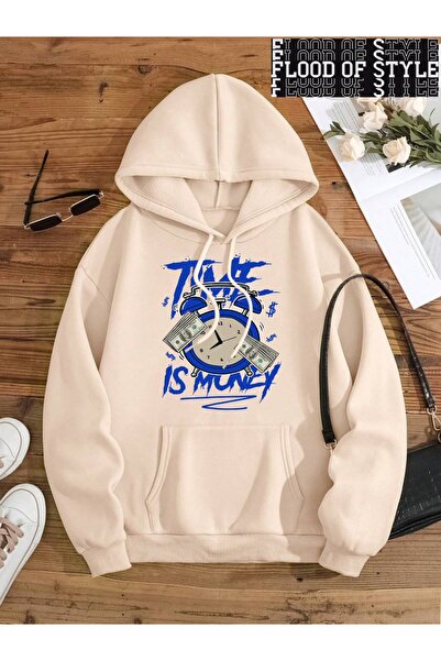 Flood Of Style Hip Hop Harajuku Stil Vintage Imprimare timp bani Hanorace Bej