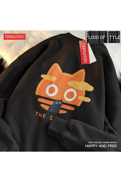 Flood Of Style Hip Hop Harajuku Stil Vintage Soare pisică lună pisică amuzant...