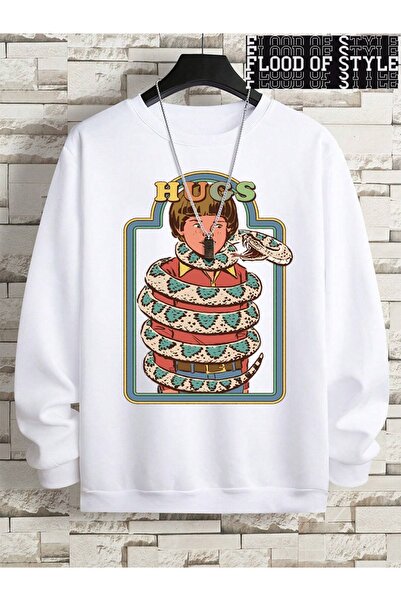 Flood Of Style Hip Hop Harajuku Vintage Style Snakes οικεία αγκαλιά Λευκό