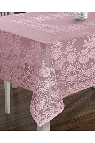 WENESSİ Güllü Desen Örme Tül Kumaş Masa Örtüsü Pudra