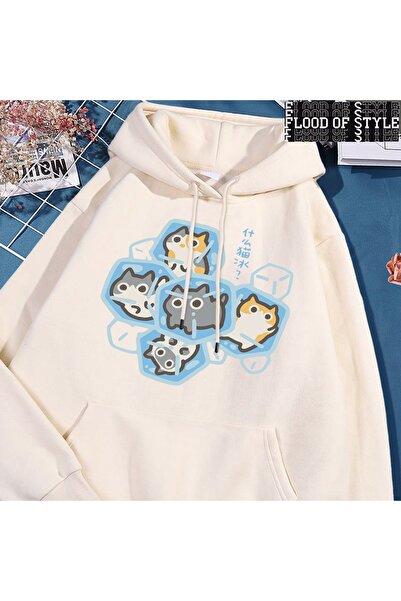 Flood Of Style Hip Hop Harajuku Vintage στυλ Ice Cat Fun Beige