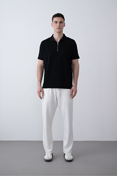 İLKCET MODA Ανδρικό μπλουζάκι Modal με φερμουάρ με λεπτομέρεια γιακά